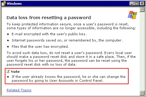 "Şifrenin sıfırlanması Control geri döndürülemez Panel>User accounts veri içinden kayıplarına şifreniziyol değiştirebilirsiniz." açabilir.