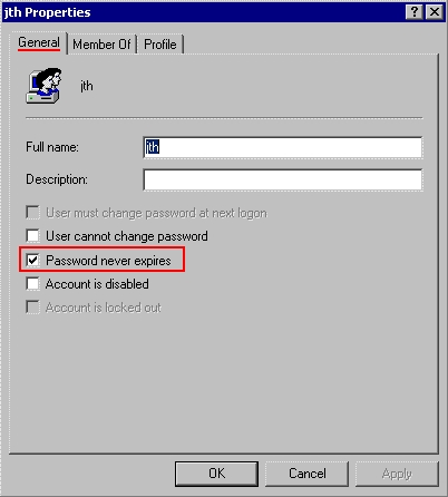 Bir kullanıcı Tab: XP'nin değiştirmek Password User Account General Cannot Disabled never zorundadır.