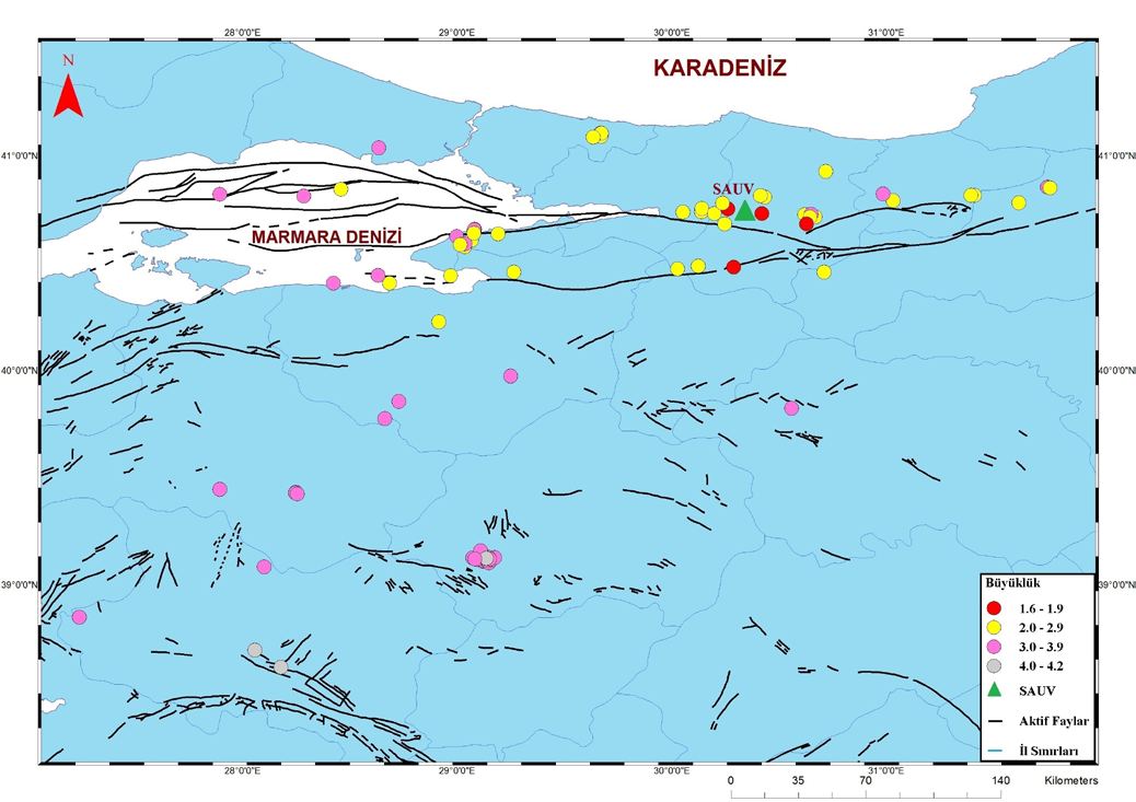 Şekil 1. 21 Mart 2012 24 Şubat 2013 tarihleri arasında çalışmada kullanılan depremlerin dağılımı.