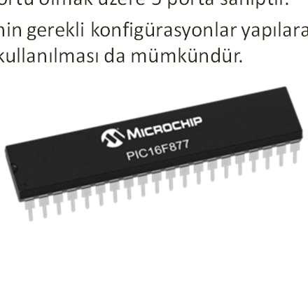 PIC16F877 'nin 40 pininden 33 tanesi I/O ( input/output - giriş/çıkış ) pinleridir. PIC16F877; 6 bitlik A portu, her biri 8 bitlik B,C ve D portları ve 3 bitlik E portu olmak üzere 5 porta sahiptir.