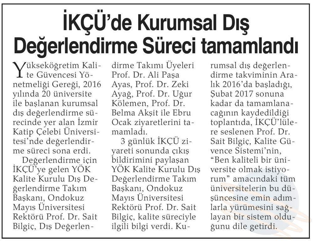 Kurumsal Dış Değerlendirme Süreci Tamamlandı Yükseköğretim