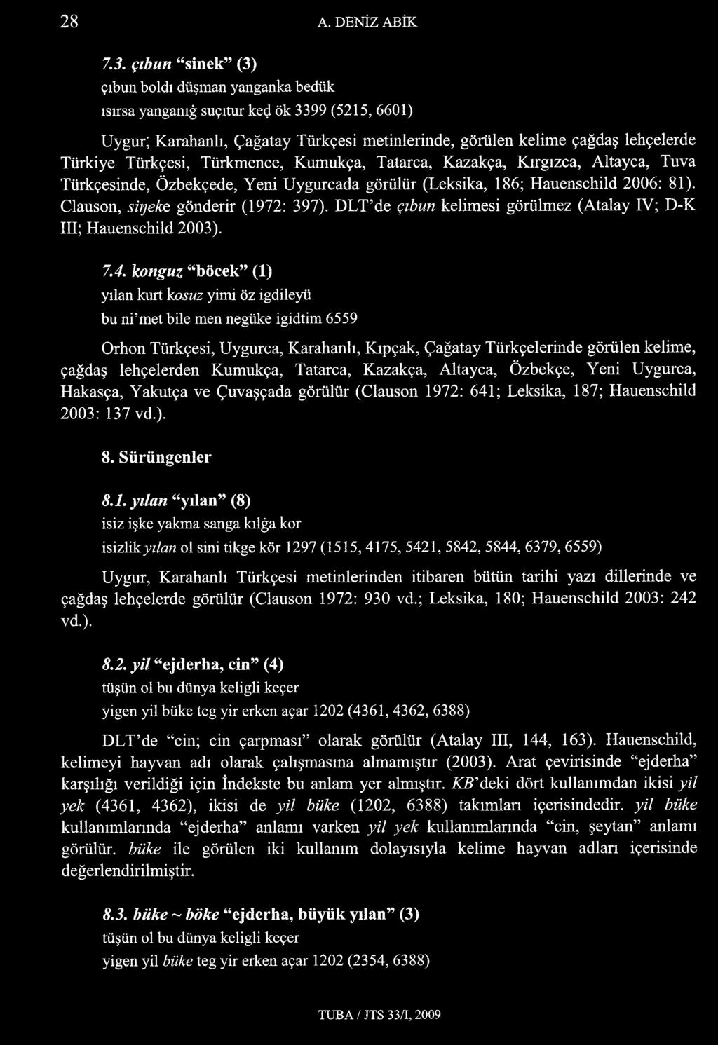Türkmence, Kumukça, Tatarca, Kazakça, Kırgızca, Altayca, Tuva Türkçesinde, Özbekçede, Yeni Uygurcada görülür (Leksika, 186; Hauenschild 2006: 81). Clauson, siıjeke gönderir (1972: 397).
