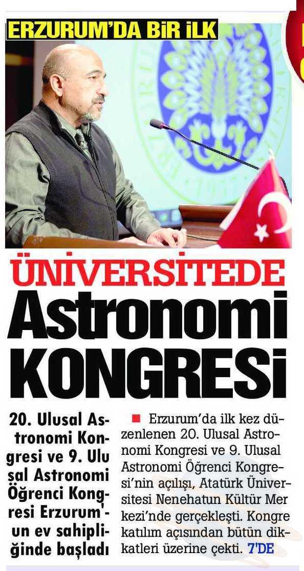 ÜNIVERSITEDE ASTRONOMI KONGRESI Yayın Adı : Yenigün (Erzurum)