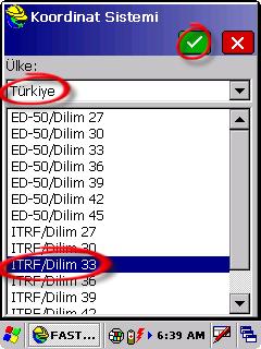 Şekil 7 Açılan pencerede Ülke bölümünde Türkiye seçildikten sonra alt kısımda ülkemizde kullanılan koordinat sistemi ve datumlar listelenir.