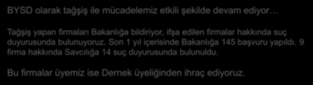 TAĞŞİŞ, SANAYİCİYİ DE TÜKETİCİYİ DE MAĞDUR EDİYOR BYSD olarak tağşiş ile mücadelemiz etkili şekilde devam ediyor Tağşiş