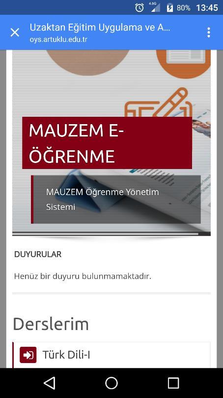 Şekil 26: Öğrenme Yönetim Sistemi Mobile Arayüzü-Derslerim İlgili dersin üzerine