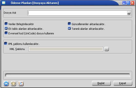 Veri Aktarımı (Dışarı) Veri aktarımı dışarı seçeneği ile aktarılacak bilgiler XML uzantılı bir dosyaya aktarılır. Hangi bilgilerin aktarılacağı XML şablonu tanımlanarak belirlenir.