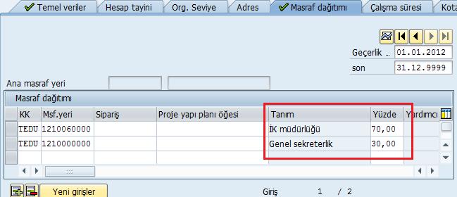 Organizasyon biriminden masraf yeri bağlantısı yapılırsa bu nesnenin altındaki bütün bağlantılar otomatik olarak aynı masraf yerine bağlanmış olur.