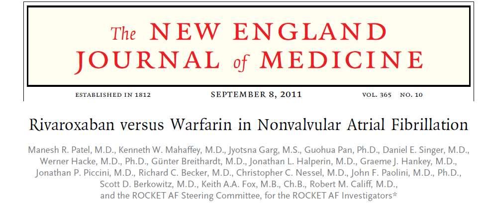 ROCKET AF çalışmasında; NVAF li hastalarda rivaroksaban sistemik emboliyi ve stroke olaylarını önlemede varfarin kadar etkili bulunmuştur.