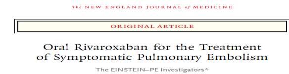 VENÖZ TROMBOEMBOLİDE(VTE)-RİVAROKSABAN VTE tedavisinde rivaroksabanın rolü üç büyük randomize EİNSTEIN çalışmasında (EİNSTEIN DVT, EİNSTEIN PE, EİNSTEIN extension study) incelenmiştir.