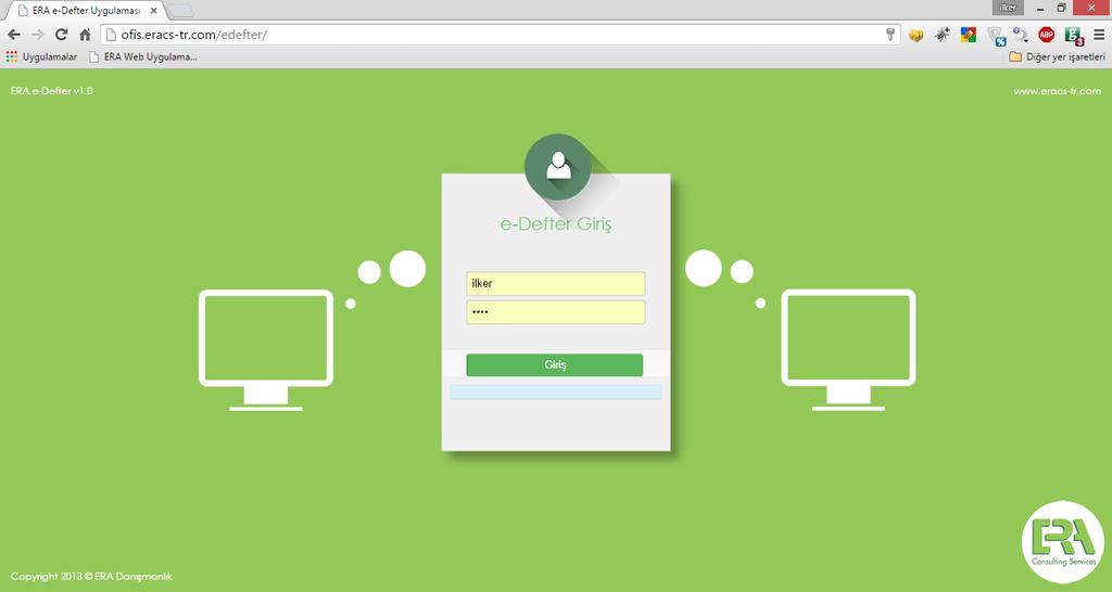 Era E-Defter Kullanımı Hakkında Kullanıcı herhangi bir tarayıcı üzerinden ilgili gib.edefterci.com web adresine bağlanarak ERA e-defter Uygulaması giriş ekranına ulaşır.