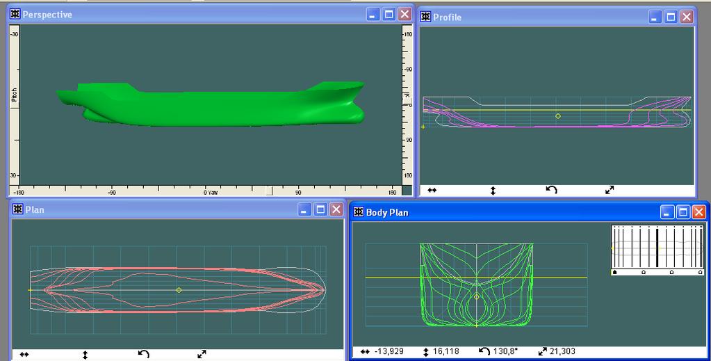 4. VĠSKOZ DĠRENCĠN BULUNUġU 4.1. Geometrinin OluĢturulması CFD analizi yapılacak olan gemi, gemi proje dersindeki gemimdir. Gemi gövdesi MAXSURF programında modellenmiģtir.