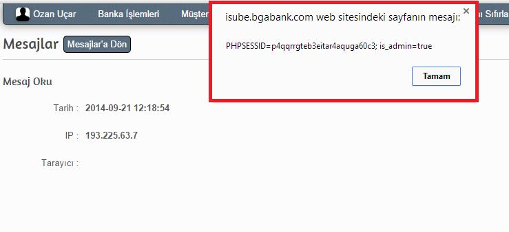 106 BGA BANK WEB GÜVENLIK TESTLERI UYGULAMA KITABı 2) Müşteri temsilcisi mesajı