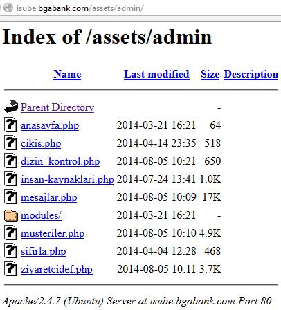 BGA BANK WEB GÜVENLIK TESTLERI UYGULAMA KITABı 71 27. Dizin Listeleme/İfşa Zafiyeti URL http://isube.bgabank.com/assets/ http://isube.bgabank.com/assets/contents/ http://isube.bgabank.com/assets/admin/ http://isube.