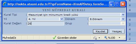 00 olmaması durumu) Üst yarıyıldan ders alıp alamayacakları (AGNO larının 2.