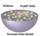 b)thomson : Atomun yapısı hakkında ilk model 1898 yılında Thomson tarafından ortaya konmuştur. Thomson atom modeli bir karpuza yada üzümlü keke benzer. Thomson a göre; Atom küre şeklindedir.