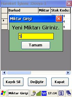 Ürün miktarını değiştirmek Hareket işleminde yapılan bir giriş işleminde