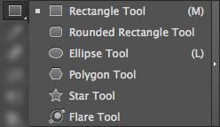 Programın standart arayüzünde ekranın sol tarafındaki araçların olduğu panelin üzerinde Rectangle Tool görünür durumdadır. Bu aracın ikonunun sağ alt köşesinde küçük beyaz bir ok işareti bulunur.