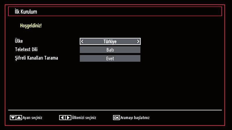 İlk olarak dil seçim ekranı görüntülenir: Evet veya Hayır seçeneklerinden birini seçmek için, veya tuşlarını kullanarak öğeyi belirginleştiriniz ve TAMAM (OK) tuşuna basınız.