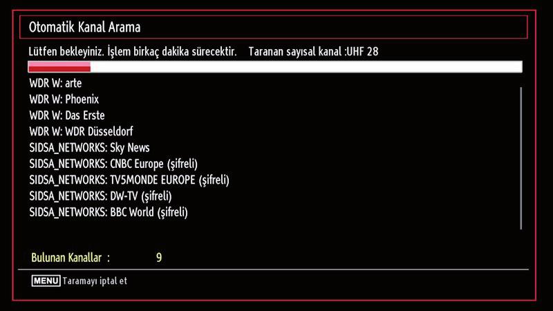 Sonra, istediğiniz Teletekst Dilini seçiniz. Lütfen uzaktan kumanda üzerinde OK tuşuna basınız, aşağıdaki mesaj ekranda görünecektir: Frekans aralığını bu ekrandan seçebilirsiniz.