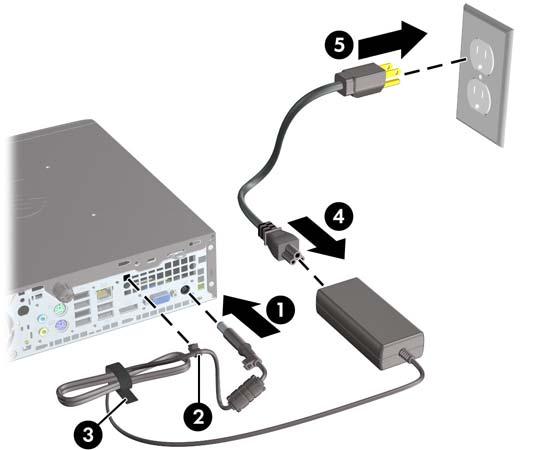 Güç Kablosunu Bağlama Güç kaynağını bağlarken, güç kablosunun bilgisayardan çıkmaması için aşağıdaki adımları izlemeye özen gösterin. 1.