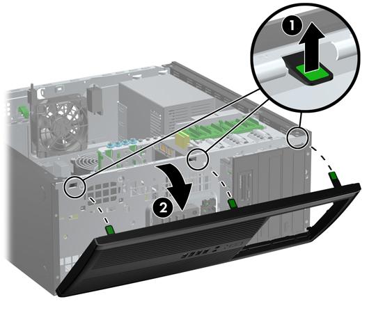 Ön Çerçeveyi Çıkarma 1. Bilgisayarın açılmasını önleyen güvenlik aygıtlarını çıkarın/devre dışı bırakın. 2. CD veya USB flash sürücüler gibi tüm çıkarılabilir ortam öğelerini bilgisayardan çıkarın. 3.