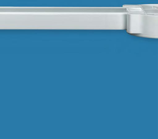 300 mm ray kıvrılma yarıçapı Tek dokunuşla kolay kurulum sağlayan tavan ray tutucusu Her iki yüzde kumaş kaplı triger kayışı Motor, kullanım yerinde diğer yöne yerleştirilebilir Minimum ışık aralığı