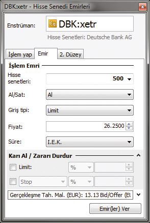 Gerçek hesaba sahip olduğunuzda, canlı fiyatlar için ilgili borsaya abone olabilirsiniz. Emir girişi yapmak istiyorsanız, lütfen emir sekmesini açın ve bir fiyat girin. 7.