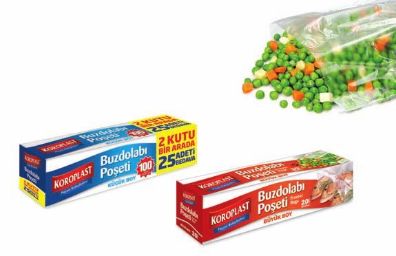 Buzdolab Poşeti Freezer Bag 13 KOROPLAST Buzdolabı Poşetleri nin küçük, orta ve büyük çeşitlerinin yanı sıra paket içeriği daha fazla olan 100 lü, 70 li ve 40 lı ambalajları da mevcuttur.