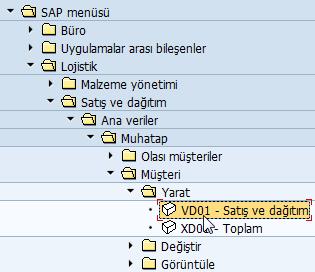 XD01 : Satış ve Dağıtım - > Ana Veriler - >Muhatap -> Müşteri - > Yarat -> XD01 -