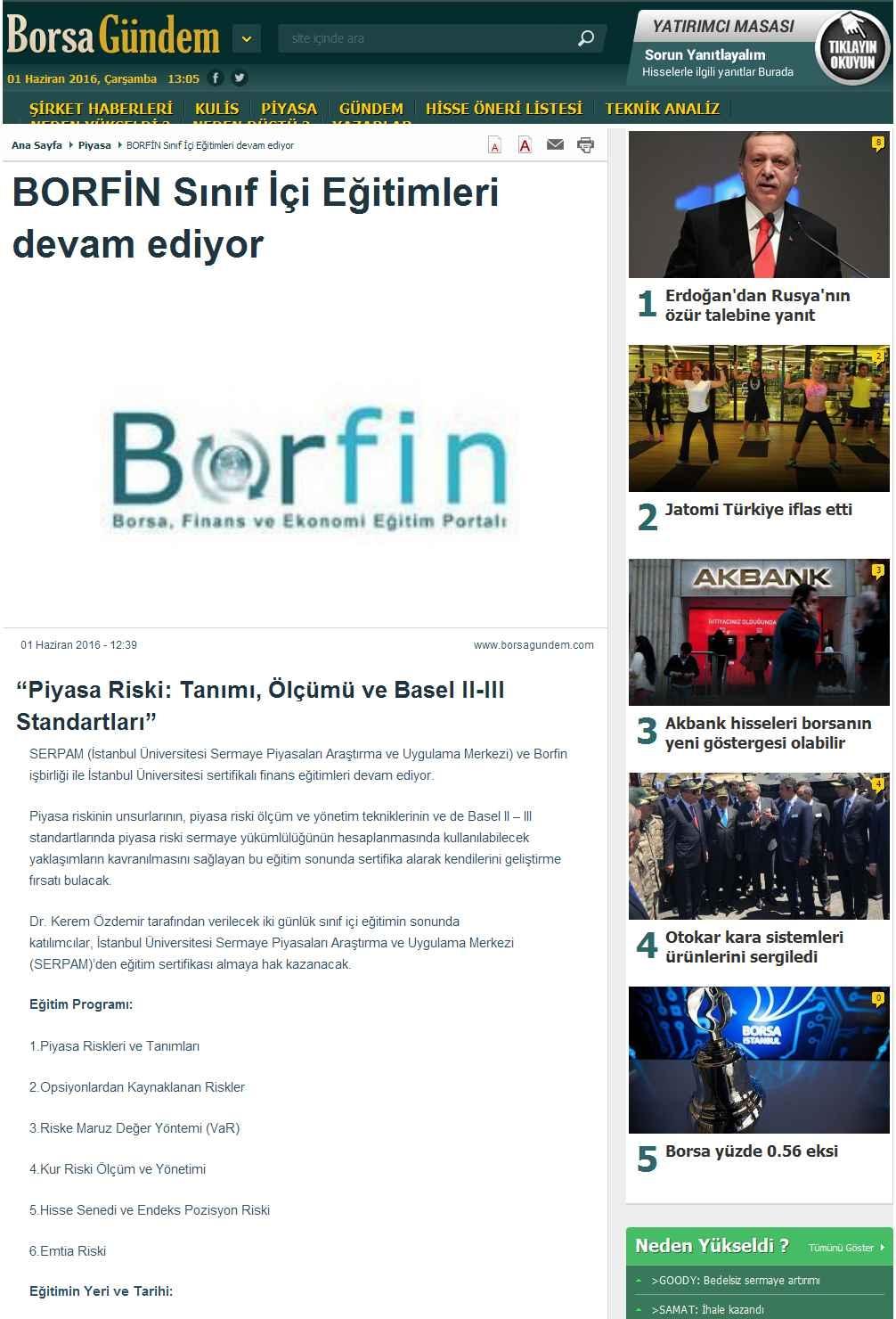 Portal Adres BORFIN SINIF IÇI EGITIMLERI DEVAM EDIYOR : www.borsagundem.