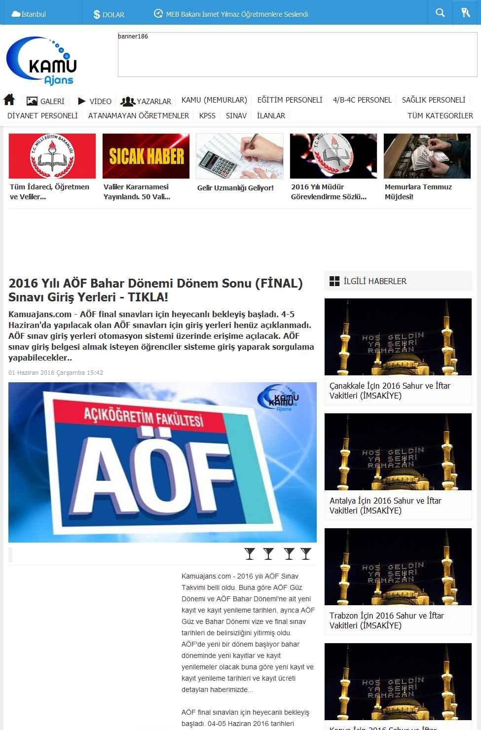 2016 YILI AÖF BAHAR DÖNEMI DÖNEM SONU (FINAL) SINAVI GIRIS YER... Portal : www.kamuajans.