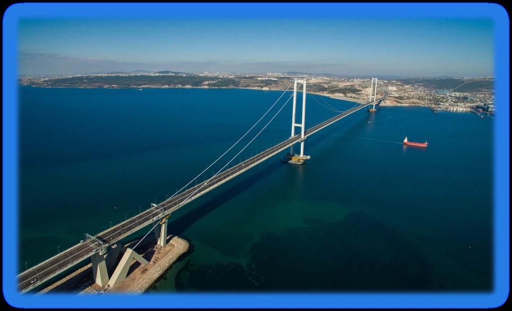Gebze-Orhangazi-İzmir Otoyolunda Yer Alan Özel Yapılar-1 1- OSMANGAZİ KÖPRÜSÜ Çelik kulelerinin yüksekliği 252 metre olup dünyada Asma Köprüler
