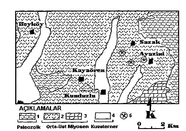Şekil 2. Çalışma alanının jeoloji haritası (Metin vd 1987; Öktü vd.