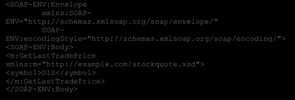 Bir SOAP istemci istek mesajı HTTP/1.1 200 OK Content-Type: text/xml; charset="utf-8" Content-Length: nnnn <SOAP-ENV:Envelope xmlns:soap-env="http://schemas.xmlsoap.