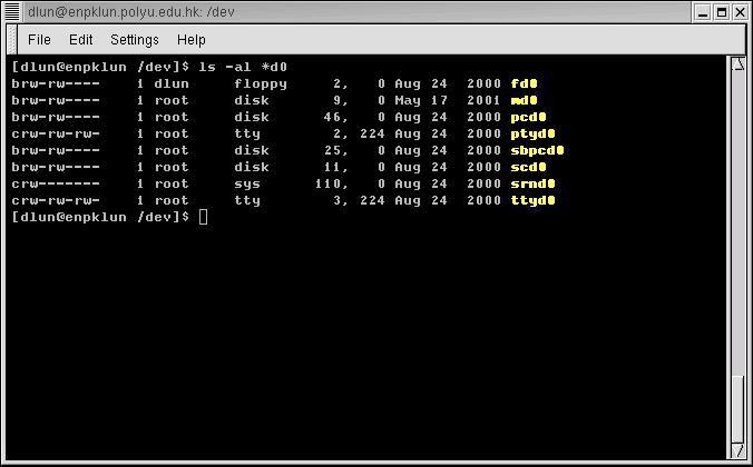 LINUX Dosya Sistemleri Bazı harfler karakter türü aygıtları gösterir.