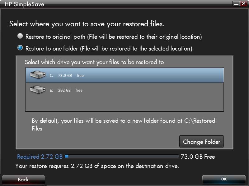 Restore to one folder (Bir klasöre geri yükle) seçeneğini tıklatarak, dosyalarınızı yeni bir klasöre geri yüklemeniz önerilir. Varsayılan olarak, dosyalarınız 'C:\Restore Files'.