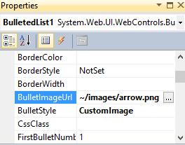 BulletedList / BulletImageUrl Özelliği BulletStyle özelliğinden CustomImage seçeneği