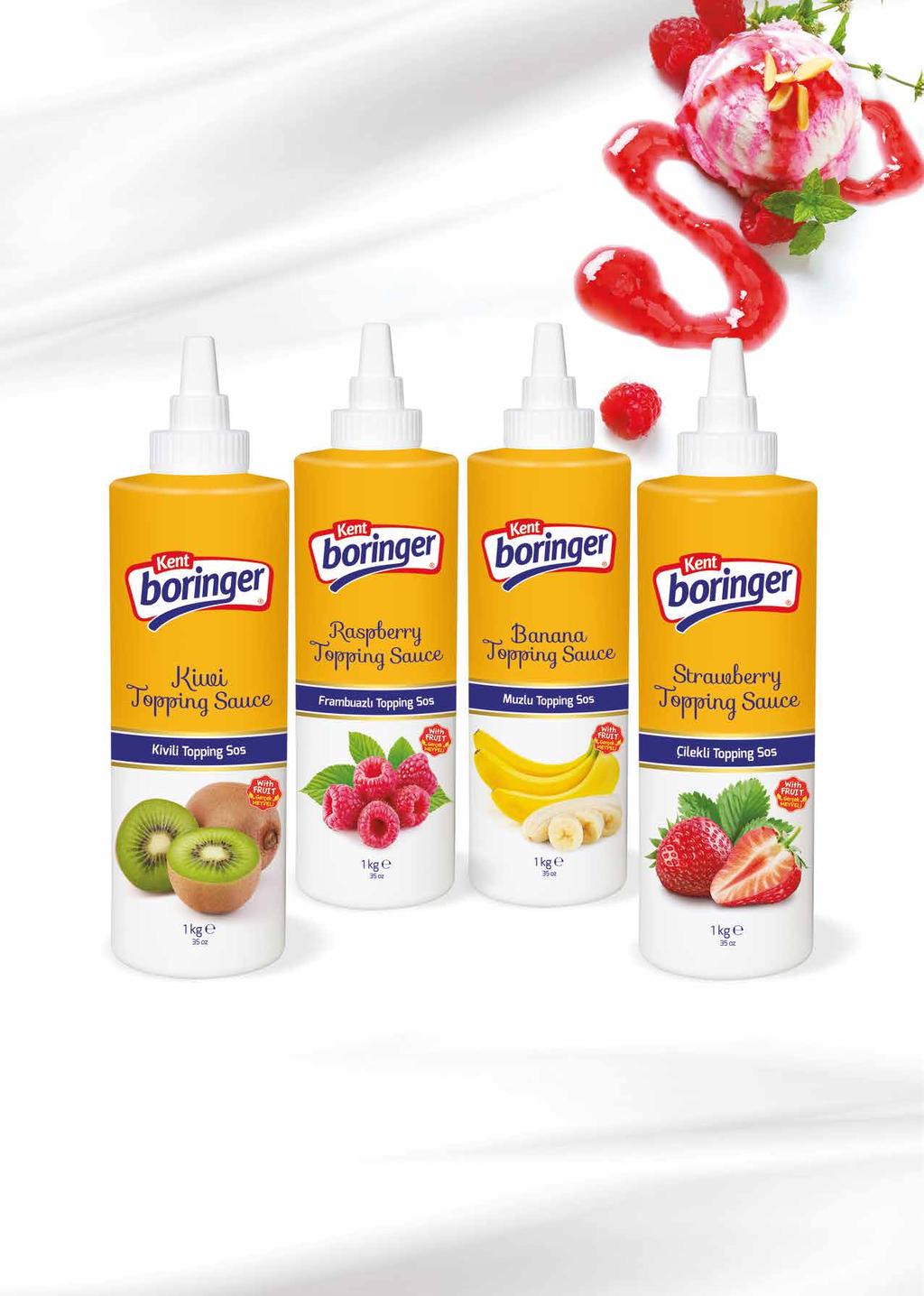 TOPPİNG SOS VE ŞURUPLAR TOPPING SAUCE AND SYRUPS TOPPİNG SOSLAR (GERÇEK MEYVELİ) TOPPING SAUCES (WITH FRUIT) 8 Ambalaj Türü Packaging Type Birim Ağırlık Unit Weight Koli İçi Adet Quantity in Master