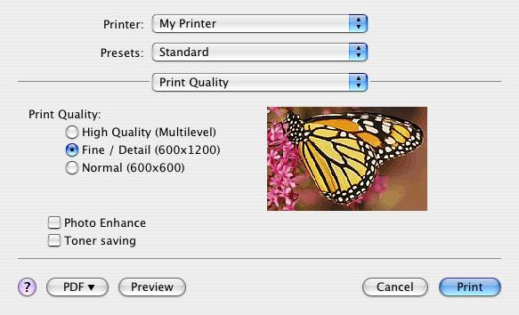 Baskı kalitesi Baskı kalitesi Yazdırma çözünürlüğünü belirlemek için bu seçeneği kullanın. ProQ2400 ayar, en iyi grafik görüntüleri üretir, ancak bu görüntüleri yazdırma işlemi daha uzun sürebilir.