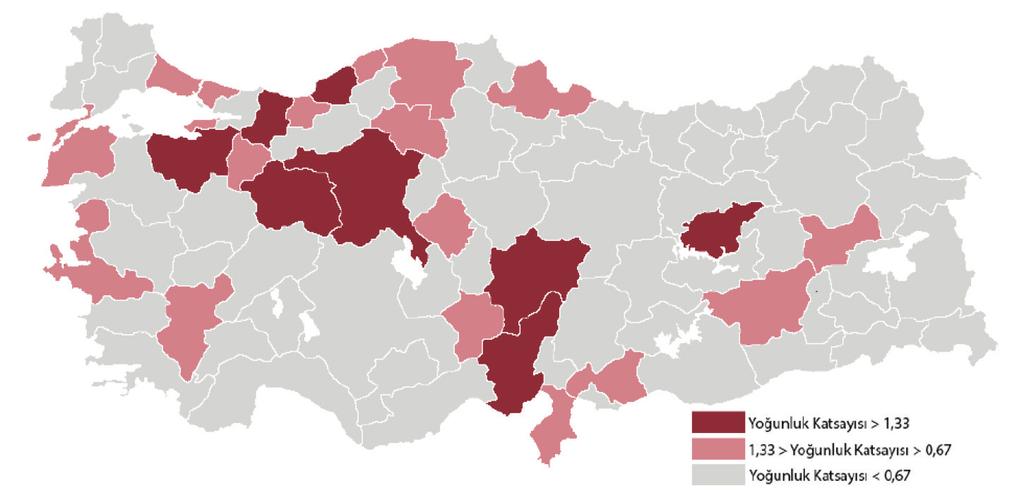 82 İSTANBUL TİCARET ODASI 3.2 Sektörün Bölgesel Olarak Dağılımı Türkiye de mobilya sektörü, pazarın yoğunlaştığı ve/veya orman ürünlerinin yoğun olduğu belirli bölgelerde toplanmıştır.