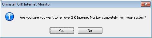 Lütfen Windows Başlat menüsünden All Programs (Tüm Programlar) -> GfK Internet Monitor - > Remove GfK Internet Monitor (GfK İnternet Monitörünü Kaldır) veya Control Panel (Denetim