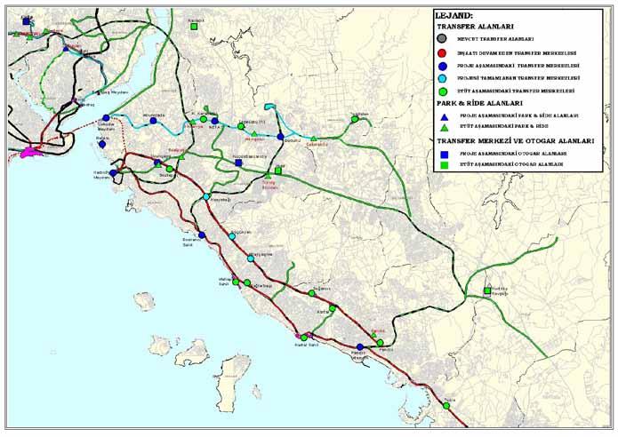 94 İstanbul Metropoliten Alanı Entegre Kentsel Ulaşım Ana Planı (İUAP) Bölüm 6 İstanbul genelinde ulaşım düğüm noktaları olarak farklı ulaşım türleri arasında entegrasyonun sağlandığı Üsküdar,