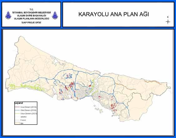 312 İstanbul Metropoliten Alanı Entegre Kentsel Ulaşım Ana Planı (İUAP) Bölüm 16 Şekil 16.2.1 Karayolu Ana Plan Ağı Şekil 16.2.1 de görüldüğü gibi kentin gelişme bölgesinin hemen yakınında bulunan