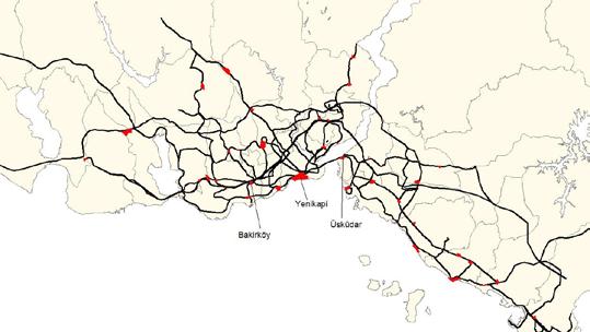 324 İstanbul Metropoliten Alanı Entegre Kentsel Ulaşım Ana Planı (İUAP) Bölüm 16 Transfer merkezlerinde dikkat edilecek hususlar: Yolcuların bekleyebileceği yeterli büyüklükte alana sahip olmalıdır.