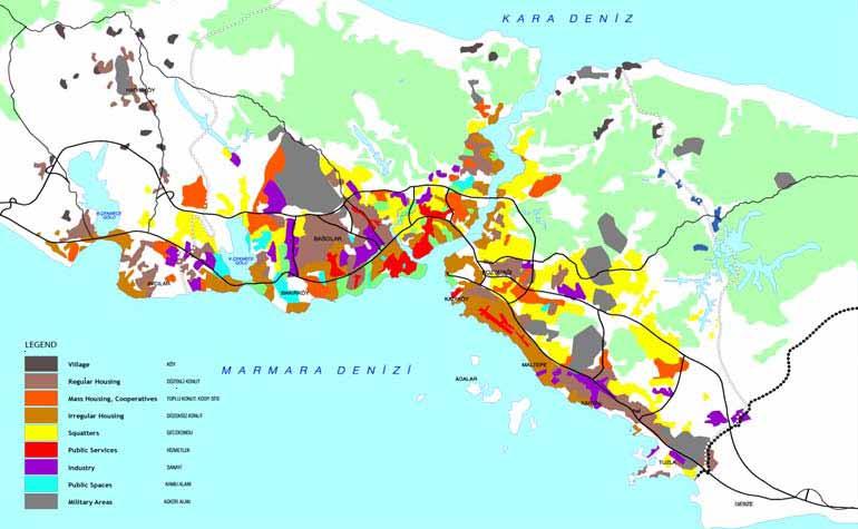 12 İstanbul Metropoliten Alanı Entegre Kentsel Ulaşım Ana Planı (İUAP) Bölüm 1 1) Parçacıl ve Karma Arazi Kullanım Yapısı İstanbul da arazi kullanımı genellikle karma arazi kullanımı olarak