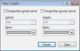 -Biçim-Sekmeler: İstenilen alana sekme eklemek için -Biçim-Metni