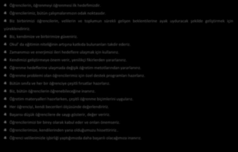 enerjimizi ileri hedeflere ulaşmak için kullanırız Kendimizi geliştirmeye önem verir, yenilikçi fikirlerden yararlanırız Öğrenme hedeflerine ulaşmada değişik öğretim metotlarından yararlanırız