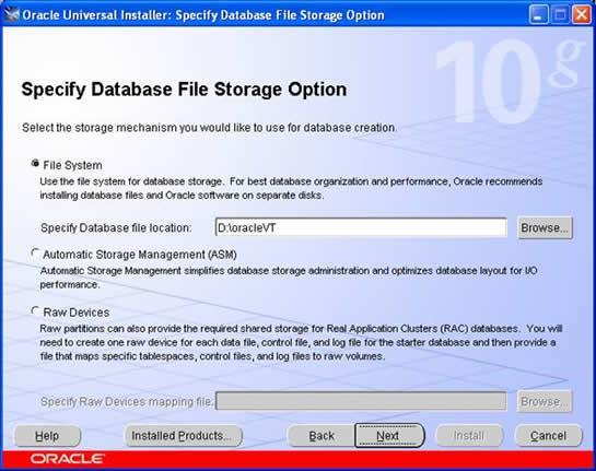 Burada Installer aracılığı ile, kurulacak veritabanı için disk kullanımı seçeneklerinden birini seçilir.
