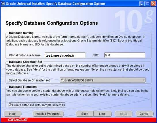 Şekil 7.2.13. Oracle 10g Kurulum Ekranı-8 Bu aşamada, veritabanının nasıl yönetilmek istendiği bilgileri verilir.